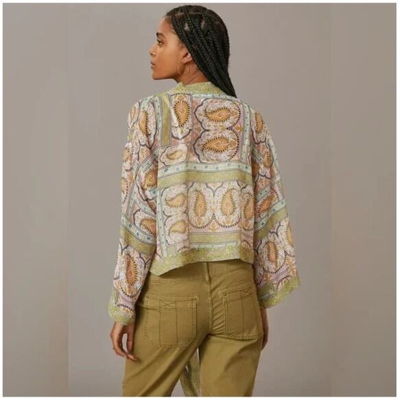 Anthropologie Sheer Tie Front Crop Kimono, One Size - Picture 2 of 10